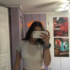 White Cropped & Frilly Tee